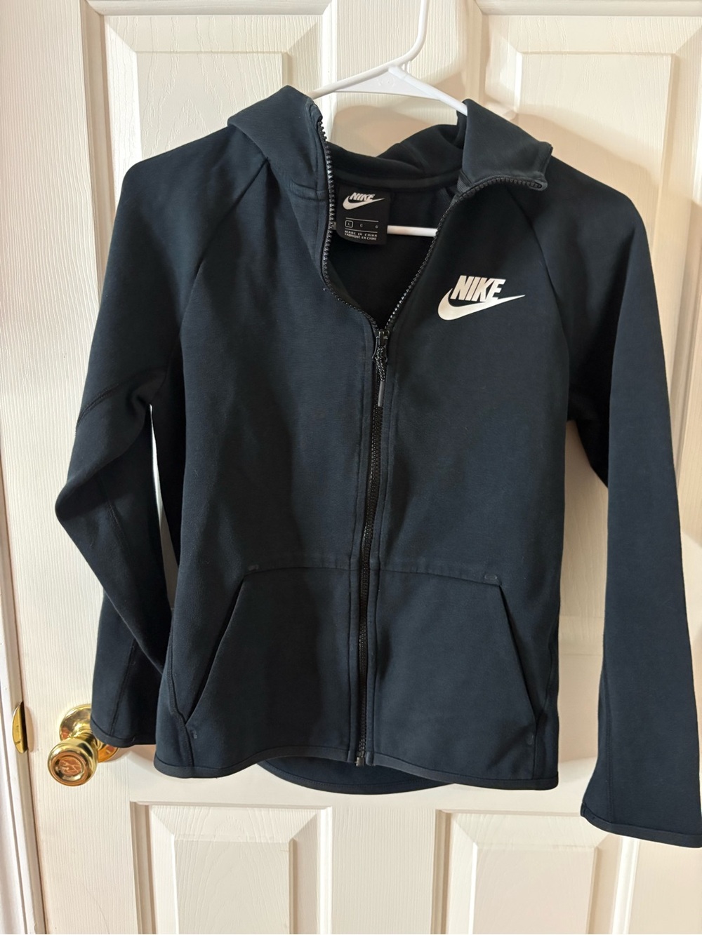 Nike Kids Black Full-Zip Hoodie with White Swoosh